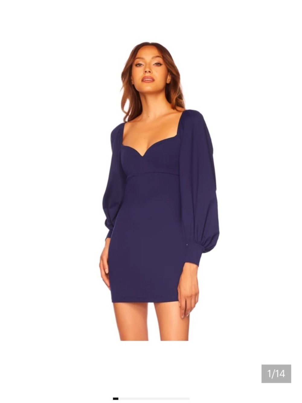 NWT Susana Monaco Puff Sleeve Square Neck Mini Dress in navy ("Midnight") Size S